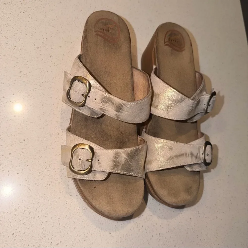 Dansko Sophie Double Strap Sandal Metallic Gold Leather EU 42 US 11-11.5 - Picture 3 of 8